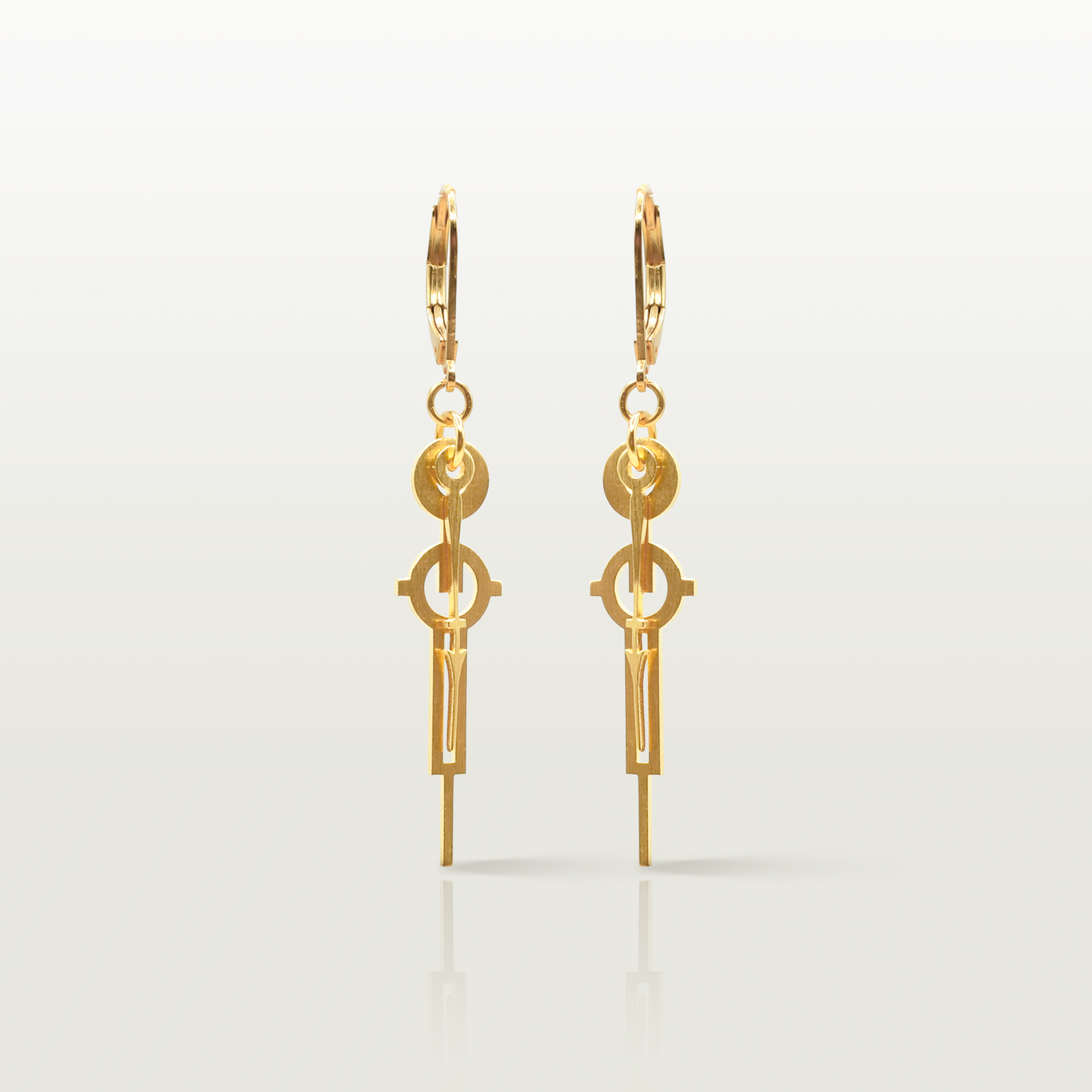 Boucles d'oreille Crépuscules, quatre aiguilles d'horloge Art Déco, fabriquées à Paris.