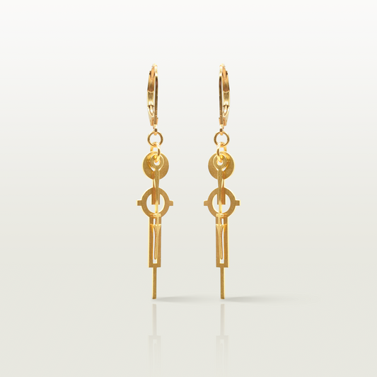Boucles d'oreille Crépuscules, quatre aiguilles d'horloge Art Déco, fabriquées à Paris.