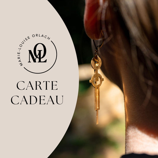 Carte cadeau valable sur les bijoux, colliers, boucles d'oreilles, earcuffs fabriqués à Paris par Marie-Louise Orlach, inspirés d'aiguilles d'horloge.